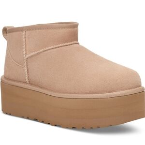 NWT UGG Women's Classic Ultra Mini Platform Booties. Sand